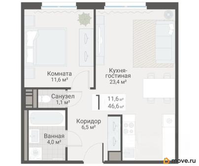 1-комн. квартира, 46.6 м&sup2;