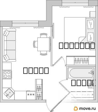 1-комн. квартира, 34.2 м&sup2;