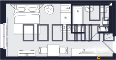1-комн. апартаменты, 27.69 м&sup2;