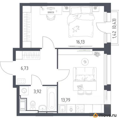 1-комн. квартира, 41 м&sup2;