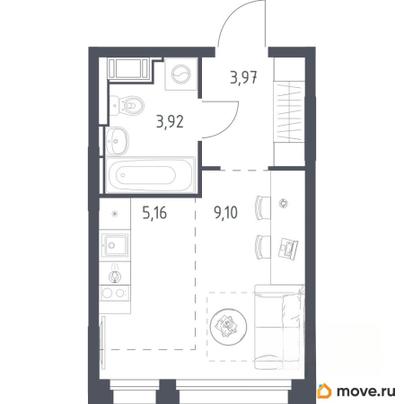 студия, 22.15 м&sup2;