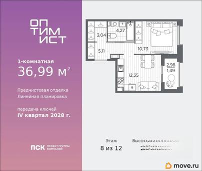 1-комн. квартира, 36.99 м&sup2;
