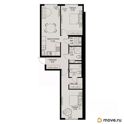 2-комн. квартира, 62.42 м&sup2;