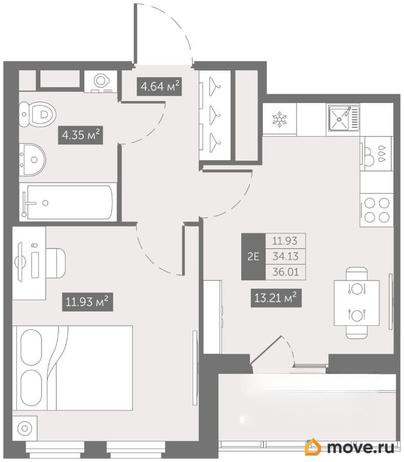1-комн. квартира, 36.01 м&sup2;