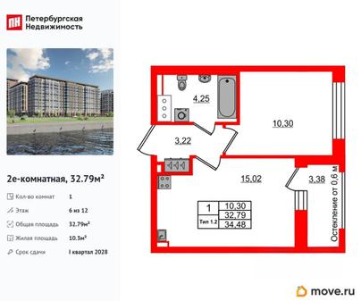 1-комн. квартира, 32.79 м&sup2;