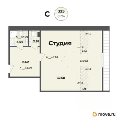1-комн. апартаменты, 61.74 м&sup2;