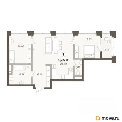 2-комн. квартира, 61.85 м&sup2;