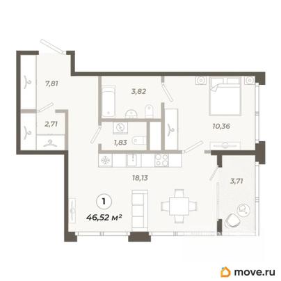 1-комн. квартира, 46.52 м&sup2;