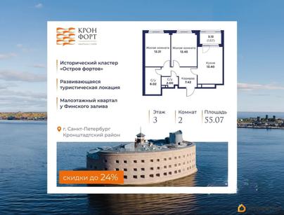 2-комн. квартира, 55.07 м&sup2;