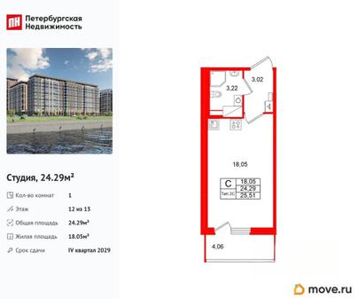 студия, 24.29 м&sup2;