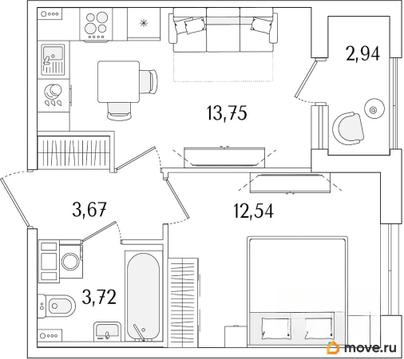 1-комн. квартира, 35.15 м&sup2;