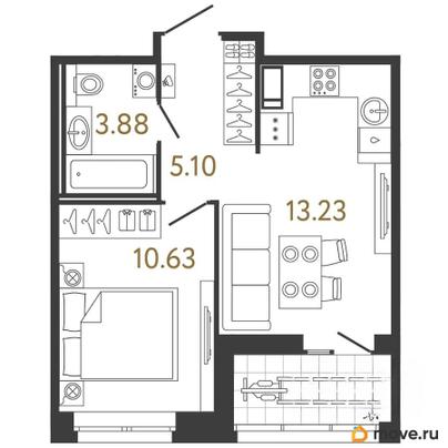 1-комн. квартира, 32.84 м&sup2;