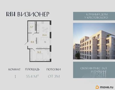 1-комн. квартира, 55.4 м&sup2;