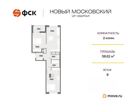 2-комн. квартира, 58.4 м&sup2;