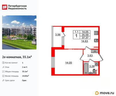 1-комн. квартира, 35.1 м&sup2;