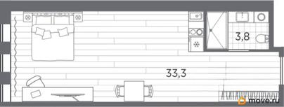 1-комн. апартаменты, 37.1 м&sup2;