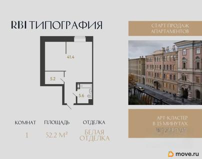 1-комн. апартаменты, 52.2 м&sup2;