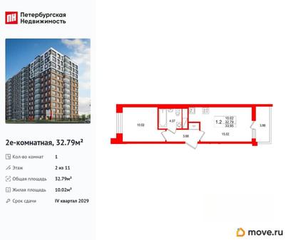 1-комн. квартира, 32.79 м&sup2;