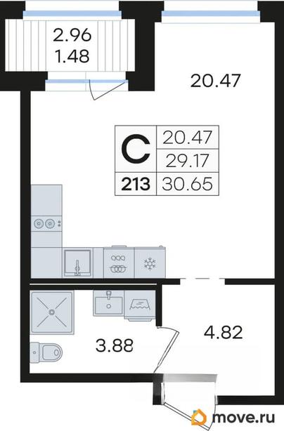 студия, 30.65 м&sup2;