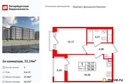 1-комн. квартира, 33.24 м&sup2;