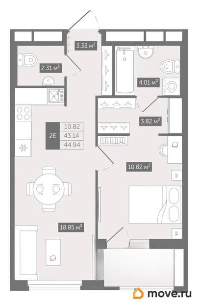 1-комн. квартира, 44.94 м&sup2;