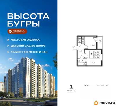 1-комн. квартира, 35.58 м&sup2;