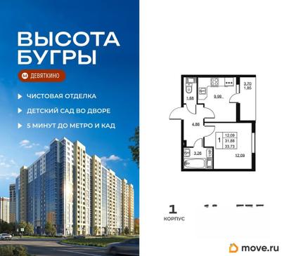 1-комн. квартира, 33.73 м&sup2;
