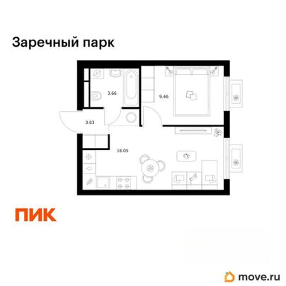 1-комн. квартира, 32.2 м&sup2;