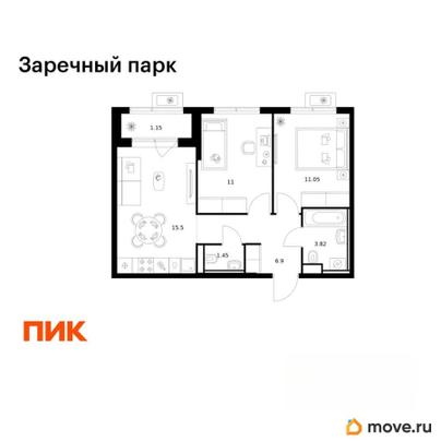 2-комн. квартира, 50.87 м&sup2;