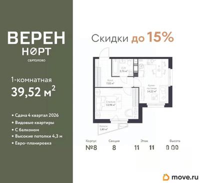 1-комн. квартира, 39.52 м&sup2;