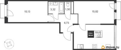 3-комн. квартира, 60.69 м&sup2;