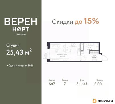 студия, 25.43 м&sup2;