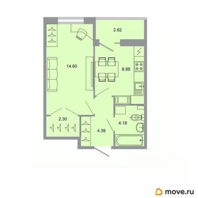1-комн. квартира, 35.1 м&sup2;