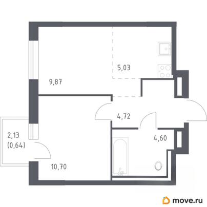 1-комн. квартира, 35.56 м&sup2;