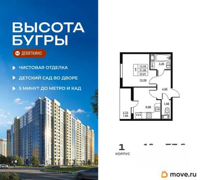 1-комн. квартира, 33.81 м&sup2;