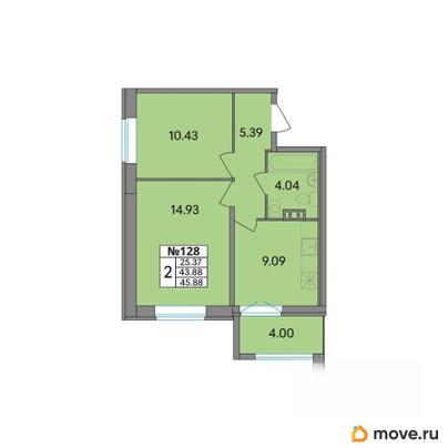 2-комн. квартира, 45.88 м&sup2;