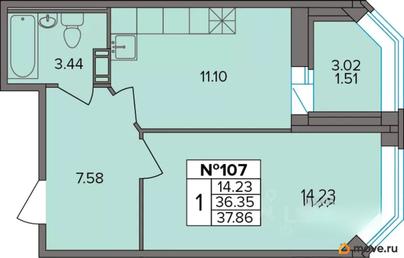 1-комн. квартира, 37.86 м&sup2;