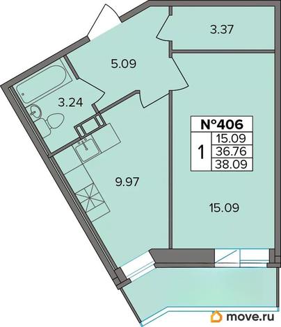 1-комн. квартира, 38.09 м&sup2;