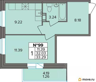 1-комн. квартира, 33.29 м&sup2;
