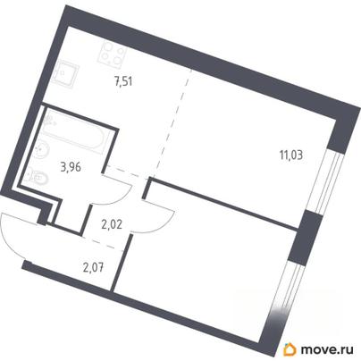1-комн. квартира, 37.82 м&sup2;