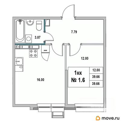 1-комн. квартира, 39.66 м&sup2;