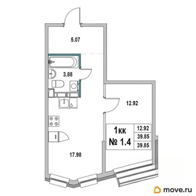 1-комн. квартира, 39.85 м&sup2;
