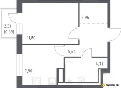 1-комн. квартира, 33.7 м&sup2;