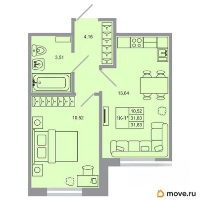 1-комн. квартира, 31.83 м&sup2;