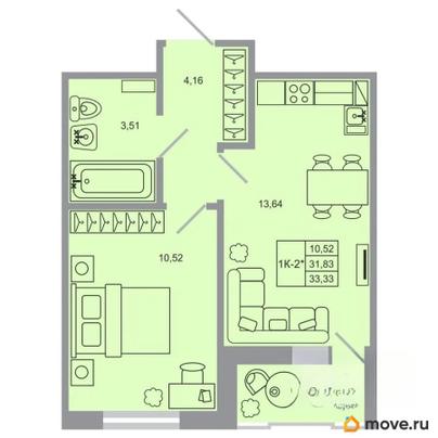 1-комн. квартира, 33.33 м&sup2;