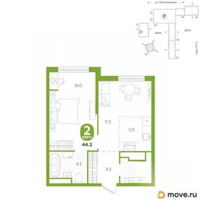 1-комн. квартира, 44.2 м&sup2;