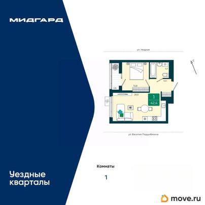 1-комн. квартира, 42.4 м&sup2;