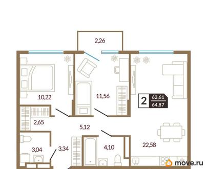 2-комн. квартира, 64.87 м&sup2;
