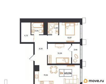 2-комн. квартира, 63.06 м&sup2;