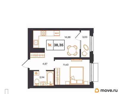 1-комн. квартира, 38.35 м&sup2;